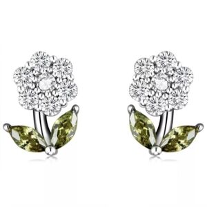 Flower white sterling silver delicate stud earrings platinum plated